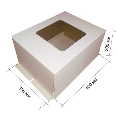 Коробка для торта 400мм*300мм*200мм, белая, с окном
